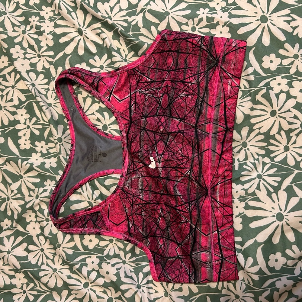Nike Pink and Black Patterned Sports Bra